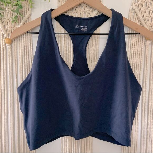AERIE Offline Real Me Medium Support Stretch Racerback Sports Bra Navy Blue XXL - Picture 1 of 9